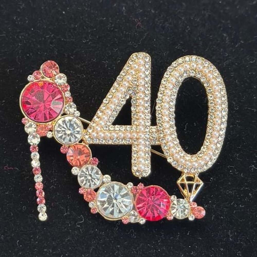 Stunning Large 3” Rhinestone Brooch Pin Number 40 40th B-day/Anniversary Jewelry